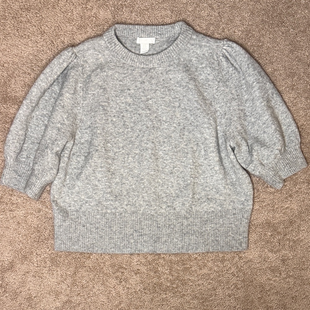 H&M Heather Gray Puff-Sleeve Crewneck Sweater